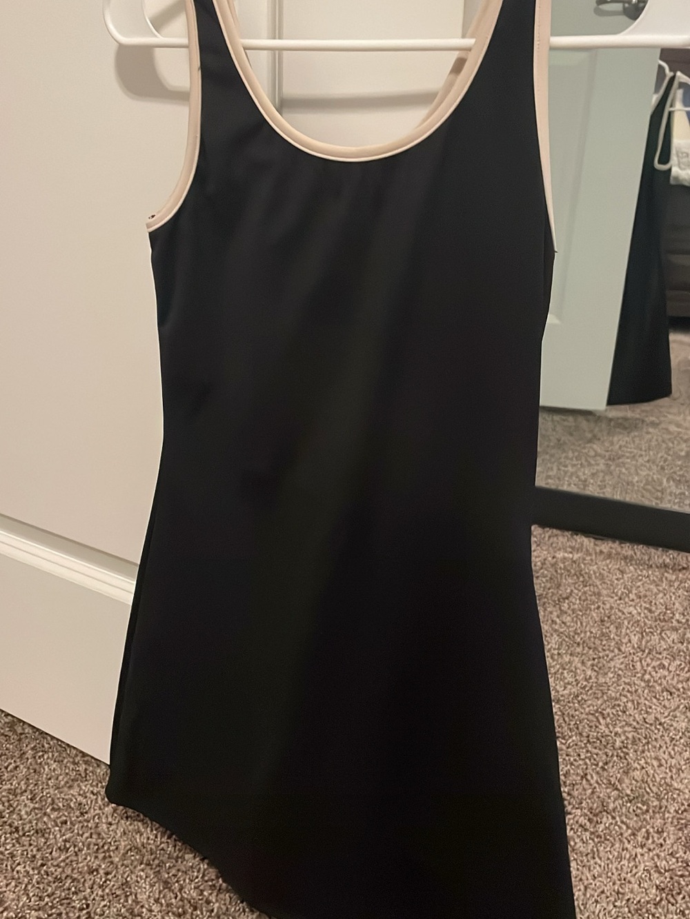 Scoop Neck Black Mini Dress with Cream Trim